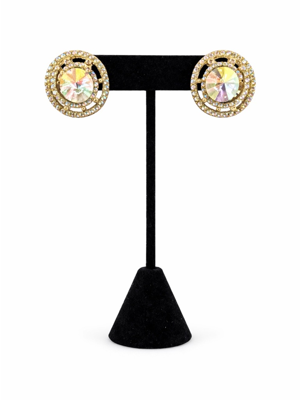 Gold Crystal Round Statement Stud Earrings